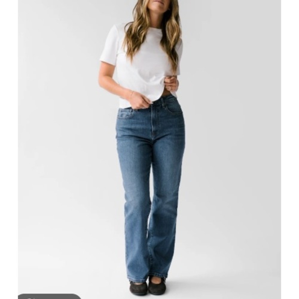 Nelle Atelier The Kate High Rise Straight Leg Cropped Jeans Blue 30